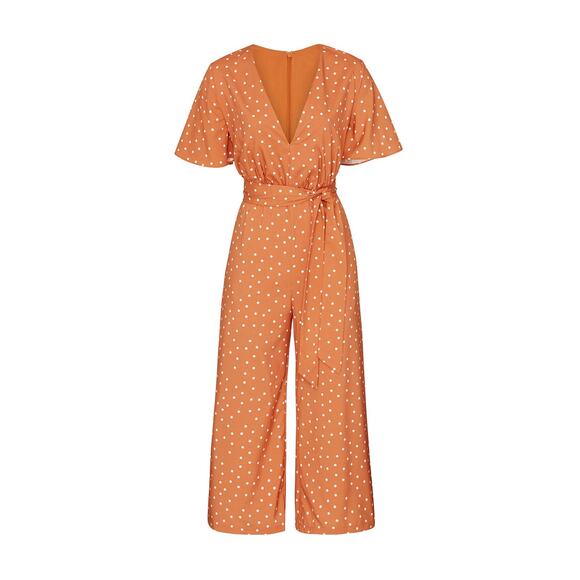 StyleStalker Laurel Jumpsuit Women's Small Orange Cropped Flared Leg V-Neck RTR - Picture 13 of 13
